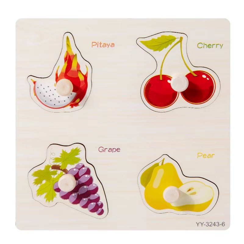 Wooden Mini Cartoon Animal Vehicle Pegged Puzzles Baby Montessori Plywood Early Educational Learning Toys for Kids Boys Girls