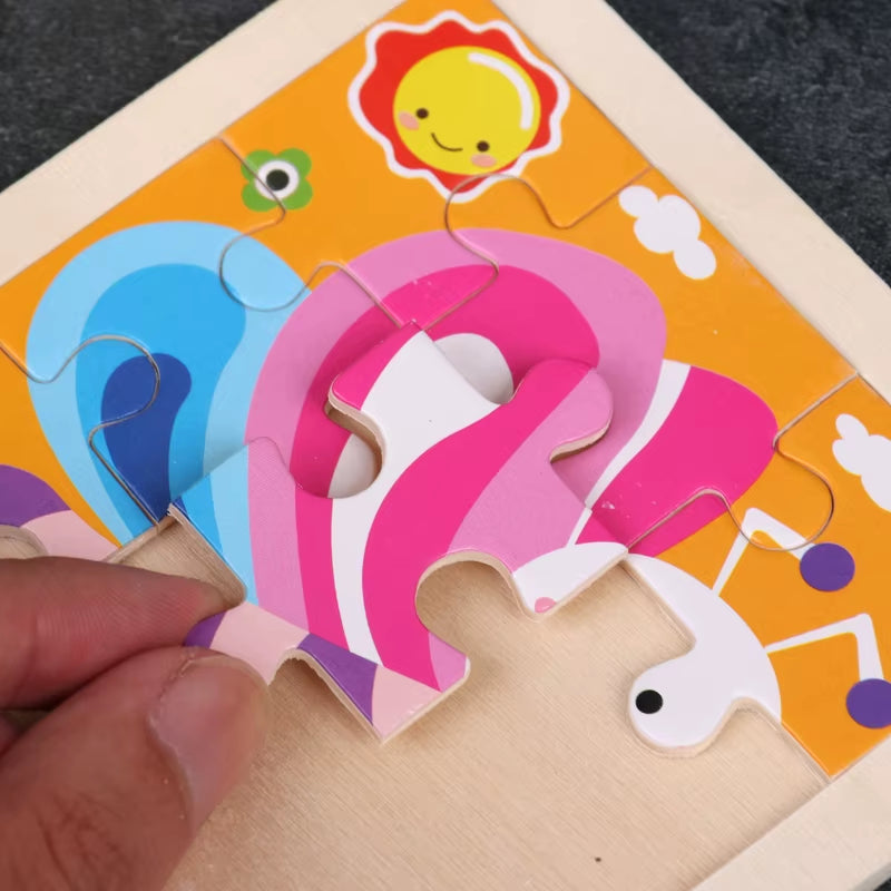 Children Montessori Mini 9 Pieces Wooden DIY Jigsaw Puzzles Board Games Early Educational Learning Toys for Kids Boys Girls