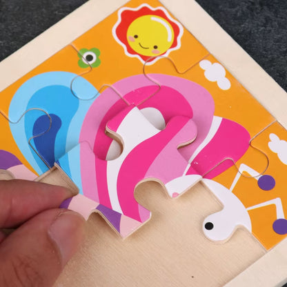 Children Montessori Mini 9 Pieces Wooden DIY Jigsaw Puzzles Board Games Early Educational Learning Toys for Kids Boys Girls