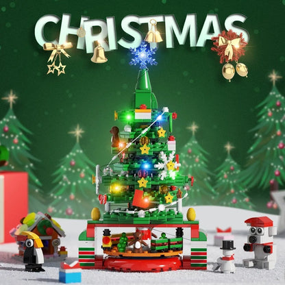 Christmas Building Blocks Sweet House People Floating Snow Rotating Music Box