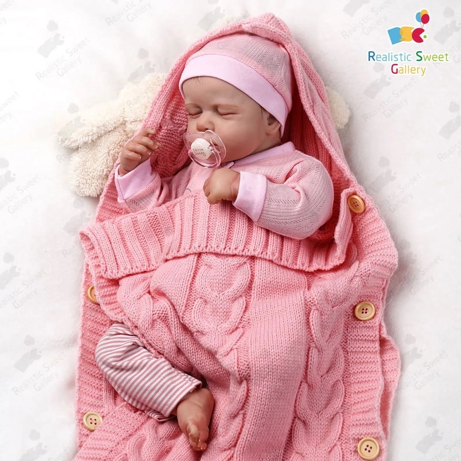 RSG 20-Inch Reborn Dolls - Soft Cloth Body Lifelike Sleeping Doll - Newborn Baby Dolls with Clothes and Toy Accessories Gift for Kids Age 3+, Pink-Hat (Cloth Body)