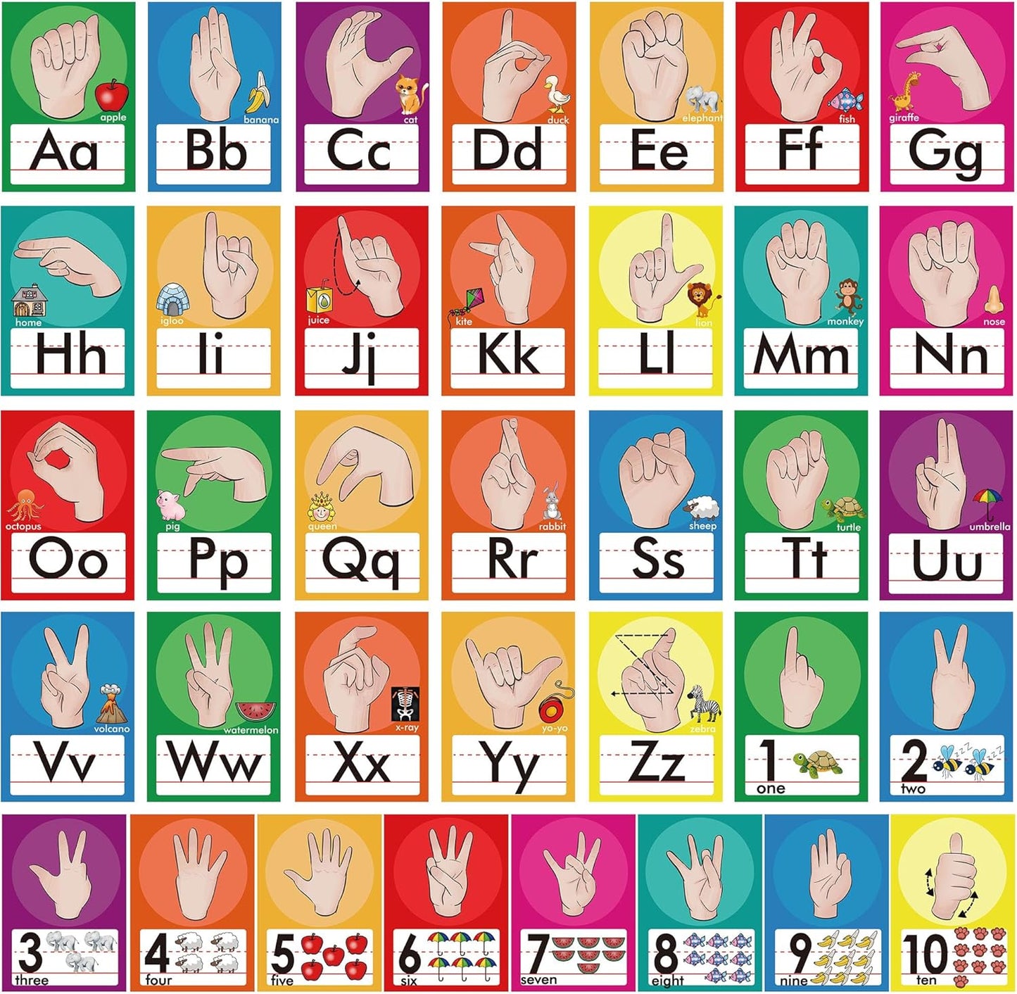 36 Pieces ASL Alphabet Line Bulletin Board Set ABC Number Sign Language Flash Cards Wall Decorations for Pre-School Kindergarten Elementary Classroom Nursery Homeschool (Bright Colors)