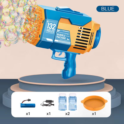 Outdoor Playing Densest Soap Bubble Effect Automatic Bubble Machine 132 Holes Oversized Electric Bazooka Bubble Gun Toy