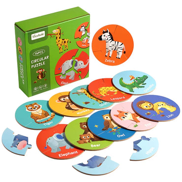 Children Educational Wooden Puzzle Toy 36Pcs Forest Marine Animal Cognitive Wooden Circular Puzzle Game Kids Wooden Toys