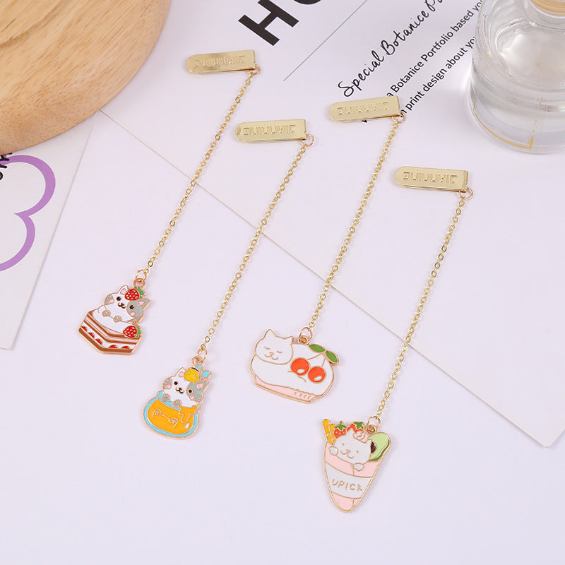 Jane Key Foodie Cute Pet Cat  Bookmark Cartoon Creative Metal Pendant