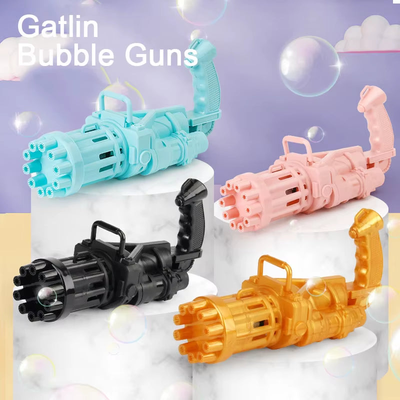 2021 New Electric Plastic Gatlin Blower Bubble Machine Eight Hole Bubble Gatling Gun Toy for Kids