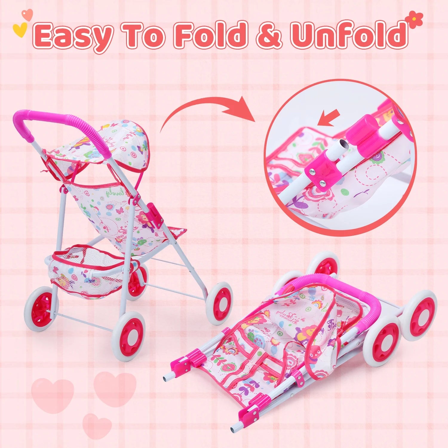 Baby Doll Play Set with 12.5" Baby Doll, 21'' Foldable Doll Stroller, High Chair, 35 PCS Baby Doll Accessories and 2 Sets Doll Clothes, Pretend Play Toys for Girls Toddlers
