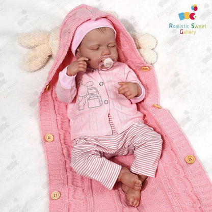 RSG 20-Inch Reborn Dolls - Soft Cloth Body Lifelike Sleeping Doll - Newborn Baby Dolls with Clothes and Toy Accessories Gift for Kids Age 3+, Pink-Hat (Cloth Body)