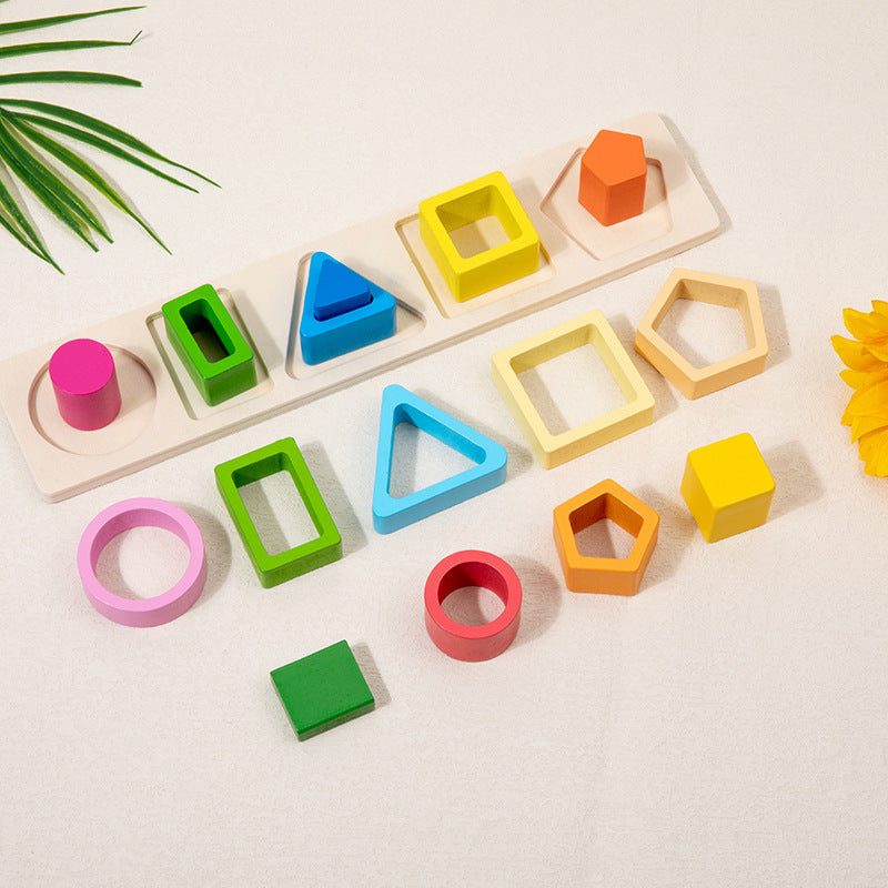 Wooden Colorful Shape Four Or Five Sets Of Columns Early Education Puzzle