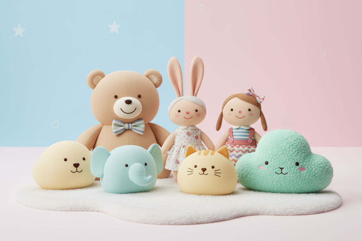 cartoon dolls and stuffed animals