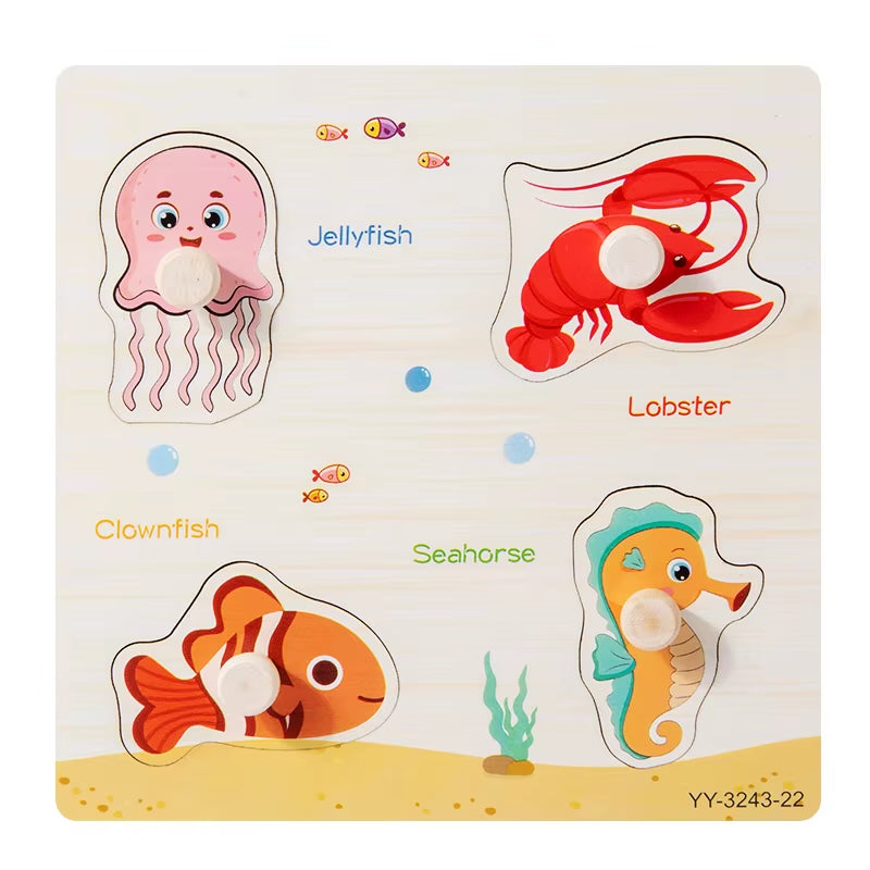 Wooden Mini Cartoon Animal Vehicle Pegged Puzzles Baby Montessori Plywood Early Educational Learning Toys for Kids Boys Girls