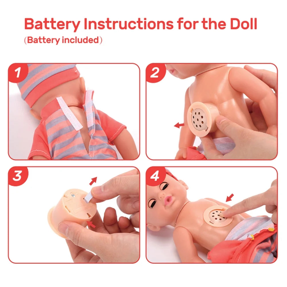 Baby Doll Play Set with 12.5" Baby Doll, 21'' Foldable Doll Stroller, High Chair, 35 PCS Baby Doll Accessories and 2 Sets Doll Clothes, Pretend Play Toys for Girls Toddlers