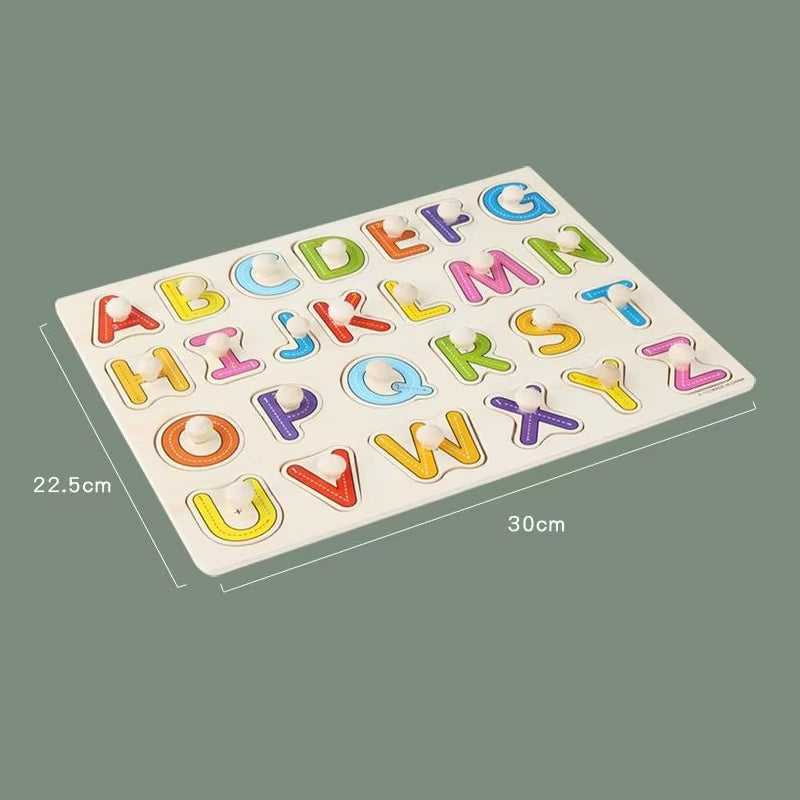 Montessori Wooden 3D Cartoon Animal Alphabets Figures Jigsaw Puzzles Boards Games Baby Early Education Toys for Kids Boys Girls