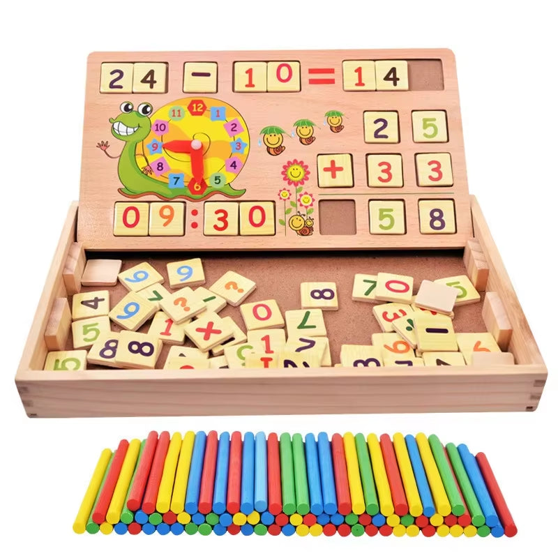 Children Wooden Multifunctional Math Learning Box Digital Enlightenment Montessori Educational Toys for Kids