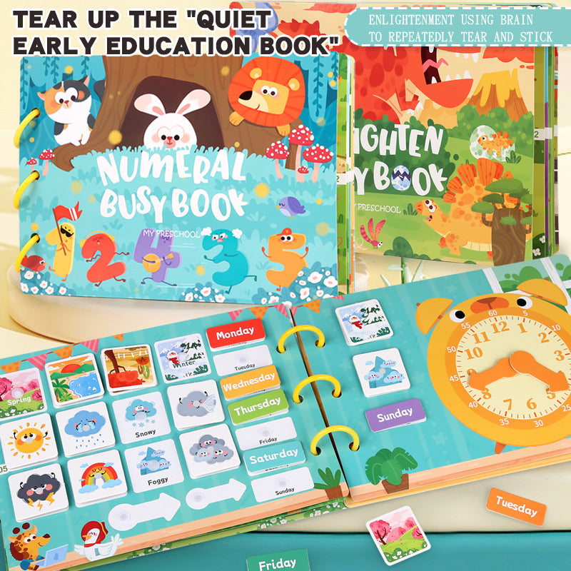 Educational Quiet Paste Book Full English Early Education Velcro Paper Enlightenment Toys - LJ Enterprise