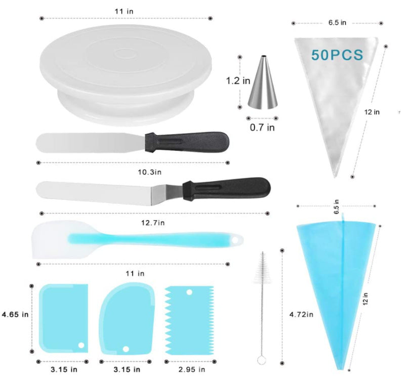 Decorating Tools Kit Baking Supplies Set With Revolving Cake - LJ Enterprise