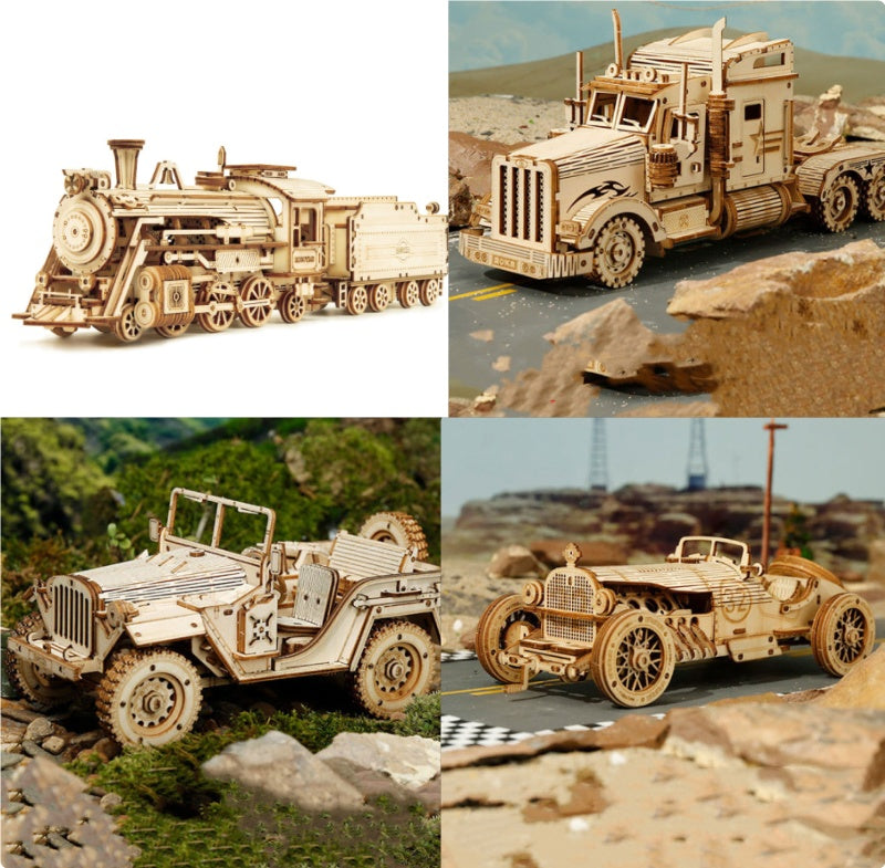 3D Wooden Puzzle Train Model DIY Wooden Train Toy Mechanical Train Model Kit Assembly Model Home Decoration Crafts - LJ Enterprise