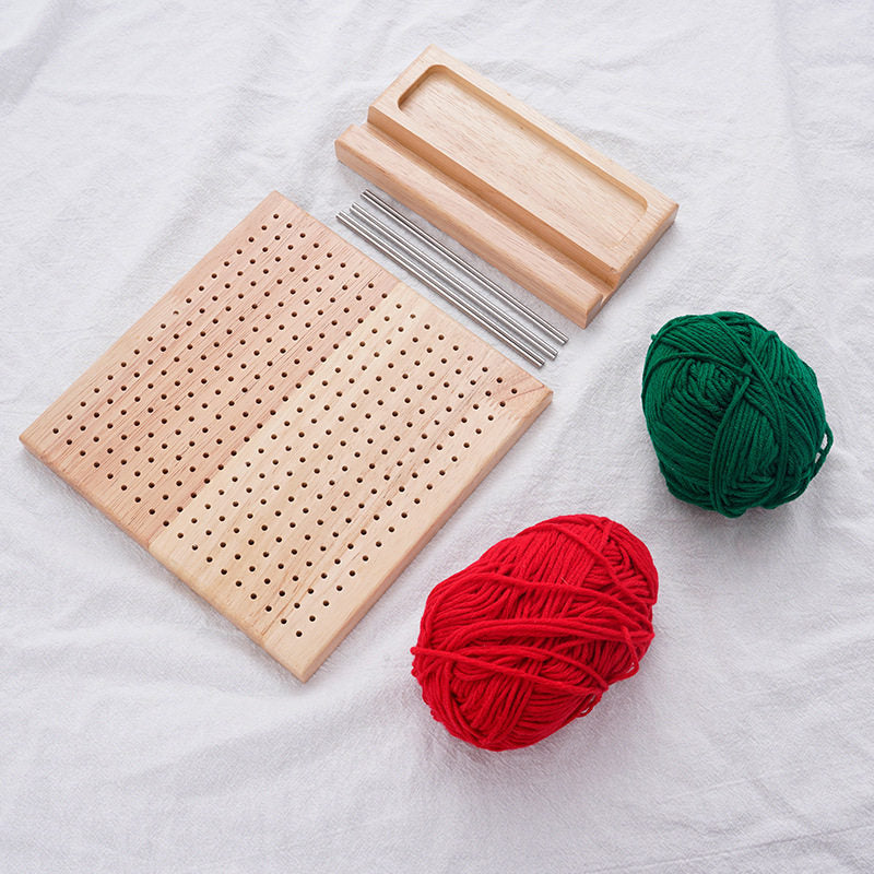 Knitted Yarn Shaped Crochet Square Solid Wood Woven Board - LJ Enterprise