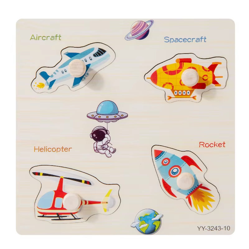 Wooden Mini Cartoon Animal Vehicle Pegged Puzzles Baby Montessori Plywood Early Educational Learning Toys for Kids Boys Girls