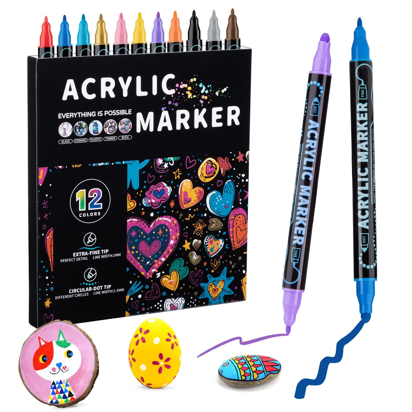 Household Stackable Dual-Tip Acrylic Markers