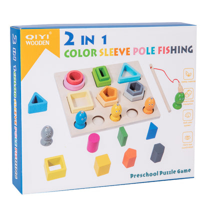 Wooden Colorful Shape Four Or Five Sets Of Columns Early Education Puzzle