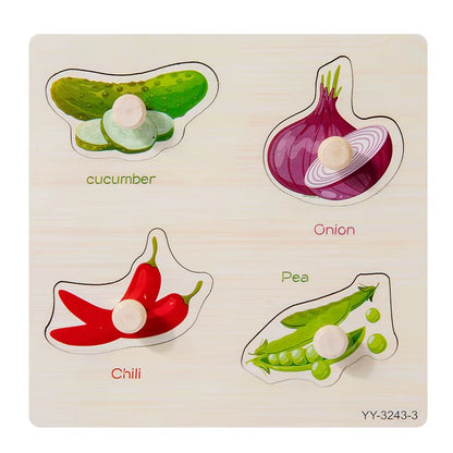 Wooden Mini Cartoon Animal Vehicle Pegged Puzzles Baby Montessori Plywood Early Educational Learning Toys for Kids Boys Girls