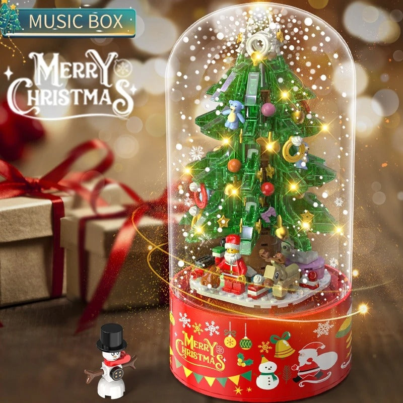 Christmas Building Blocks Sweet House People Floating Snow Rotating Music Box