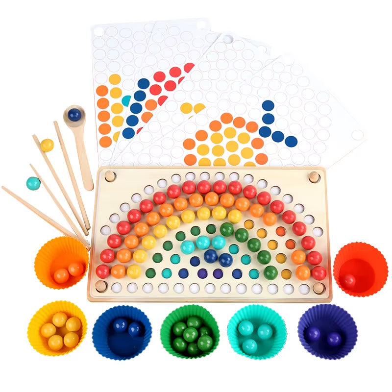 Kids Wooden Rainbow Clip Beads Toys Parent-Child Interactive Training Wooden Children Early Education Board Game Toy