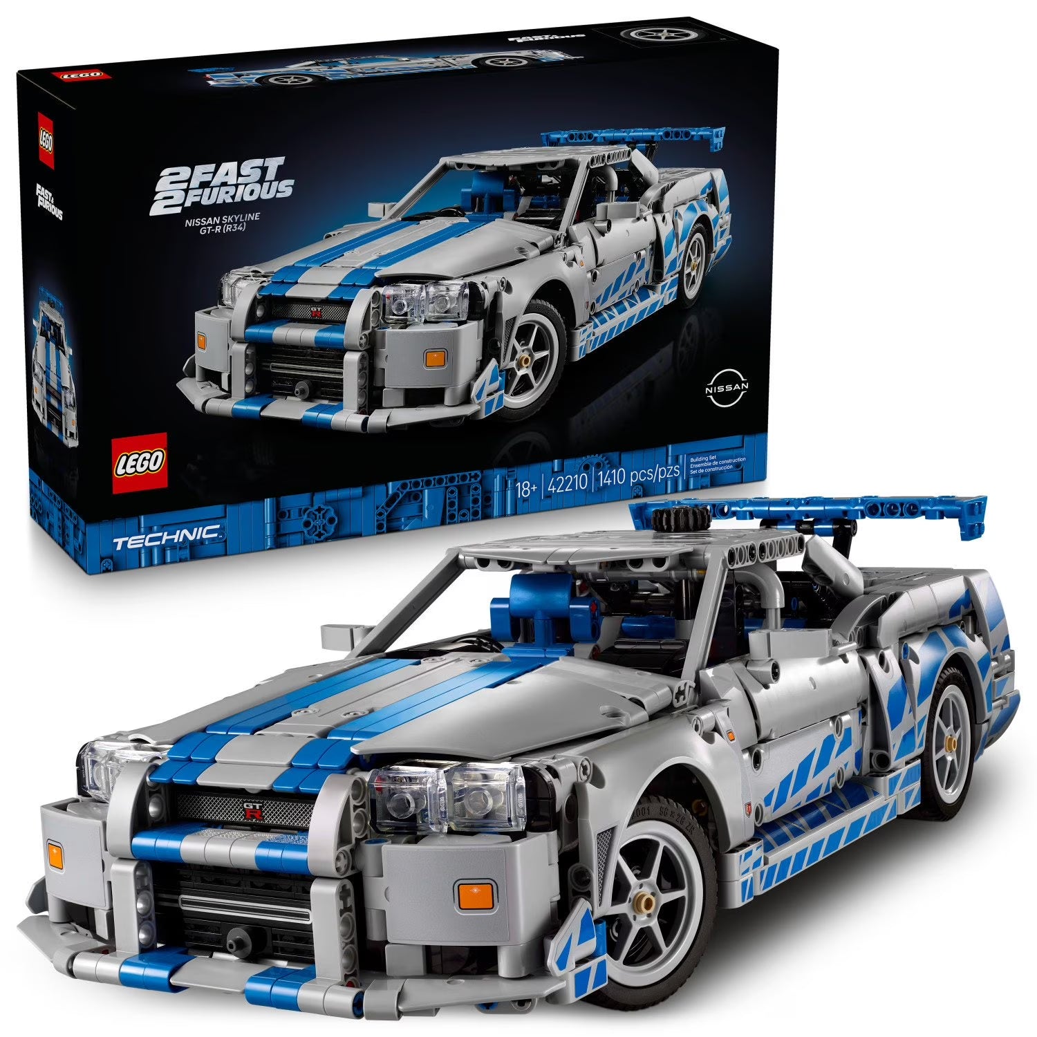 Technic 2 Fast 2 Furious Nissan Skyline GT-R (R34) Car Building Set, 1410 Pc.