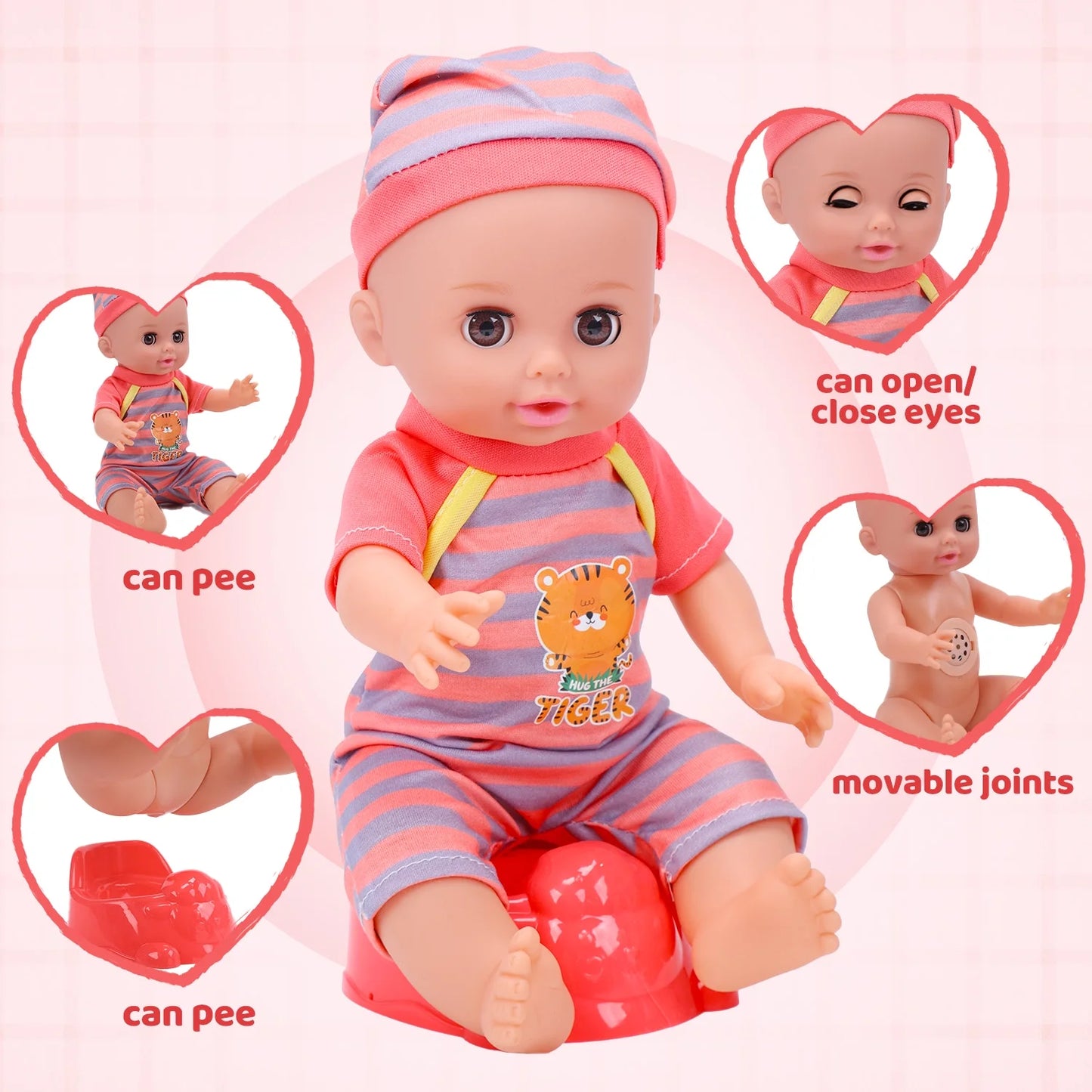 Baby Doll Play Set with 12.5" Baby Doll, 21'' Foldable Doll Stroller, High Chair, 35 PCS Baby Doll Accessories and 2 Sets Doll Clothes, Pretend Play Toys for Girls Toddlers