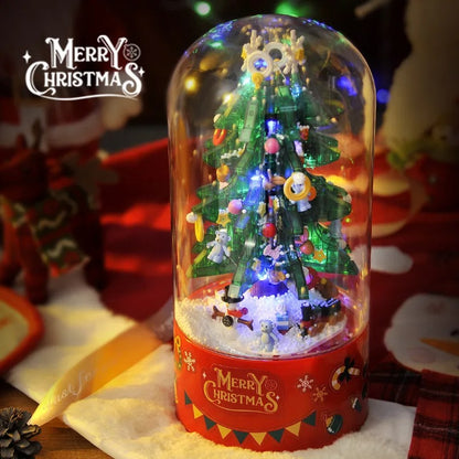 Christmas Building Blocks Sweet House People Floating Snow Rotating Music Box