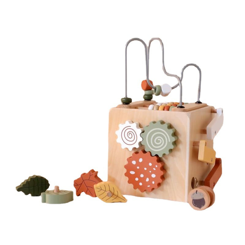 Bead-stringing Toy Shape Matching Five-in-one Toy Wooden Busy Box