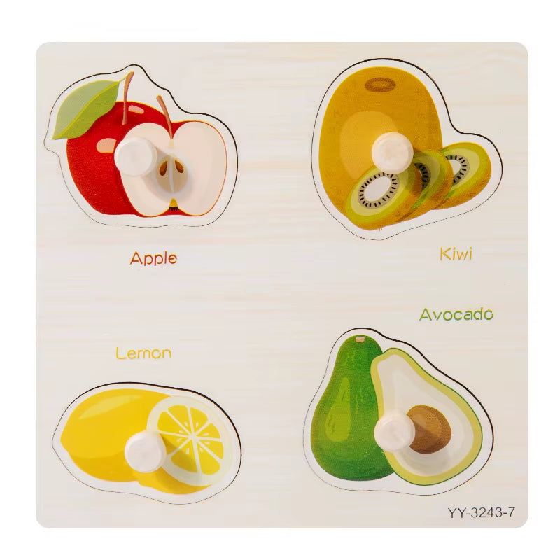 Wooden Mini Cartoon Animal Vehicle Pegged Puzzles Baby Montessori Plywood Early Educational Learning Toys for Kids Boys Girls