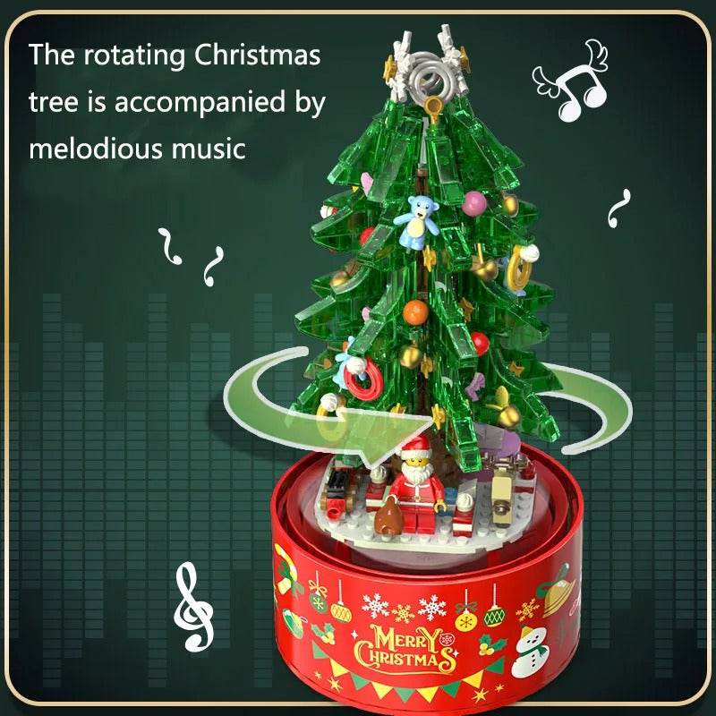 Christmas Building Blocks Sweet House People Floating Snow Rotating Music Box