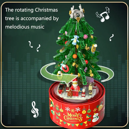 Christmas Building Blocks Sweet House People Floating Snow Rotating Music Box