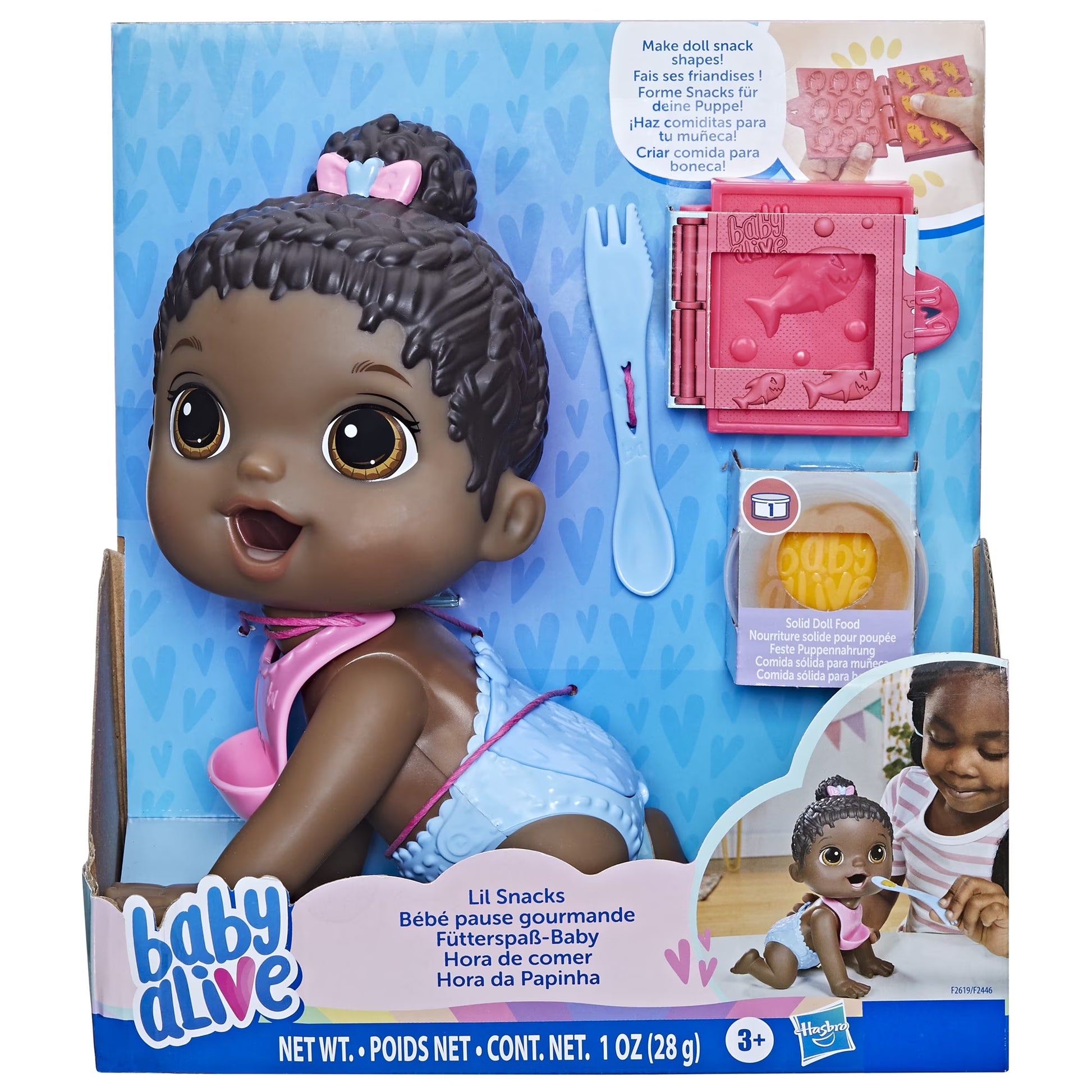 Lil Snacks Doll, Eats and "Poops," 8-Inch Baby Doll Toy, Kids 3 and Up, Black Hair