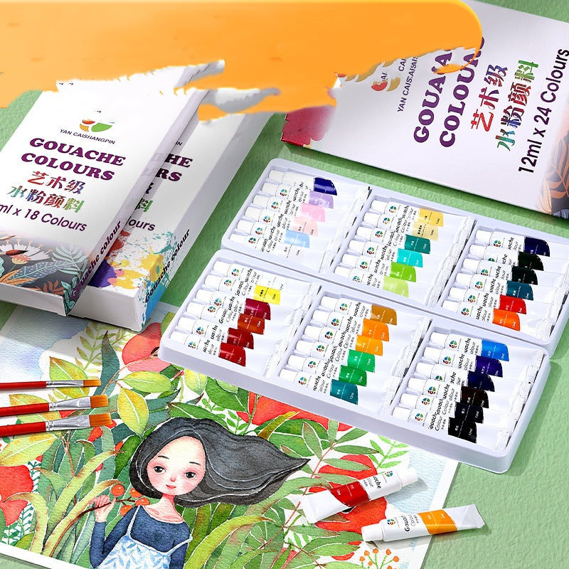 Gouache Full Set Art Supplies Brush Painting Tools Children Watercolor Coloring 36241812 Colors - LJ Enterprise