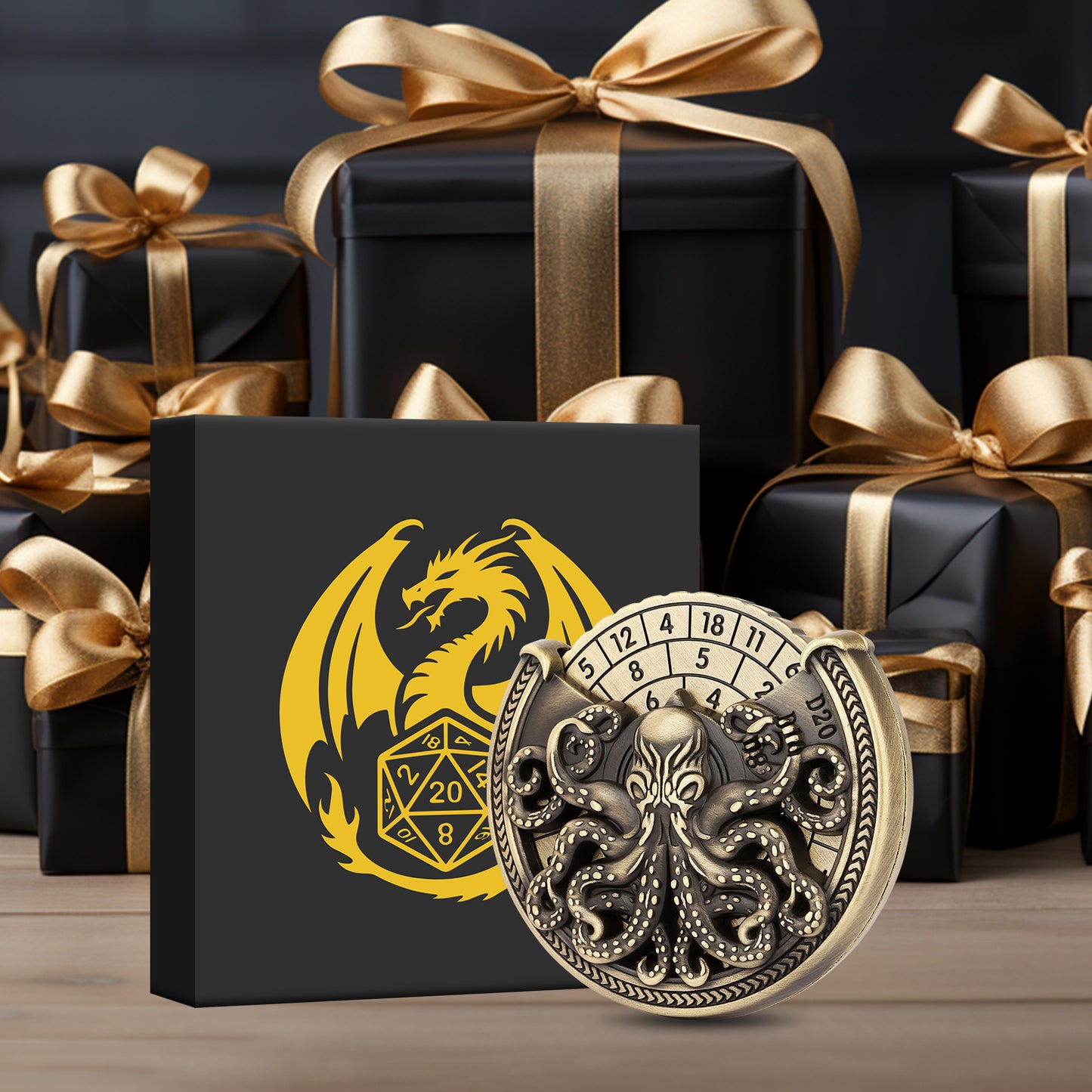 Vintage Kesulu Style, Super Refined Metal Octopus Dice Turntable Gift Box, Immersive Board Game Experience, D20 Random Surprise, Necessary Props For D&D Team