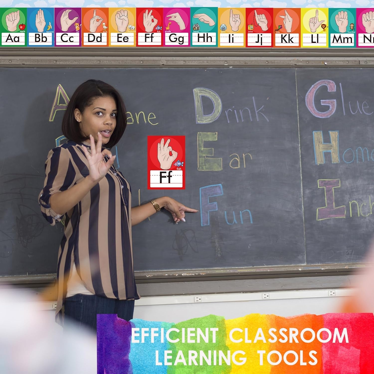 36 Pieces ASL Alphabet Line Bulletin Board Set ABC Number Sign Language Flash Cards Wall Decorations for Pre-School Kindergarten Elementary Classroom Nursery Homeschool (Bright Colors)