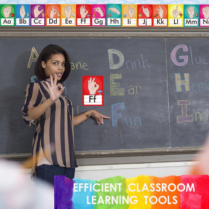 36 Pieces ASL Alphabet Line Bulletin Board Set ABC Number Sign Language Flash Cards Wall Decorations for Pre-School Kindergarten Elementary Classroom Nursery Homeschool (Bright Colors)
