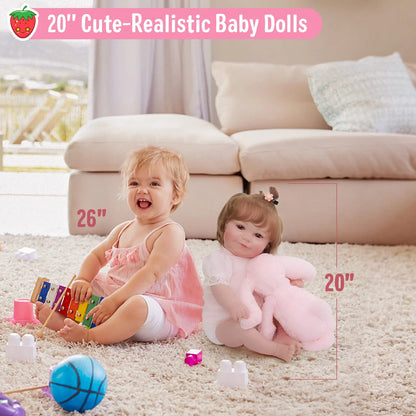 RSG Reborn Baby Dolls 20 Inch Soft Cloth Body Newborn Baby Adorable Smiling Dolls with Clothes for Kids Age 3+